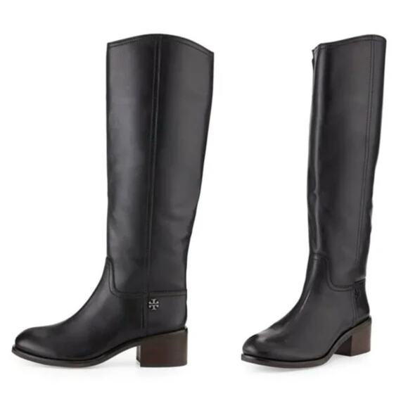 Tory Burch riding boots Fulton black veg leather 8 55mm - Picture 2 of 5